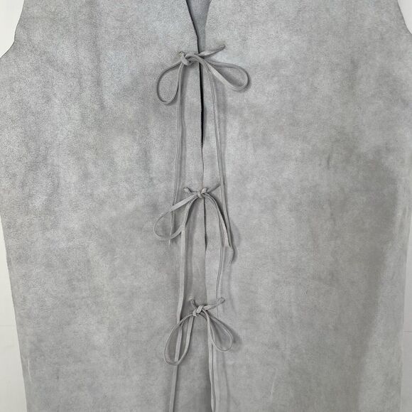 Vintage Size S Suede Vest Leather Tie Front Scallop Edge Gray Long Women's - Picture 3 of 7
